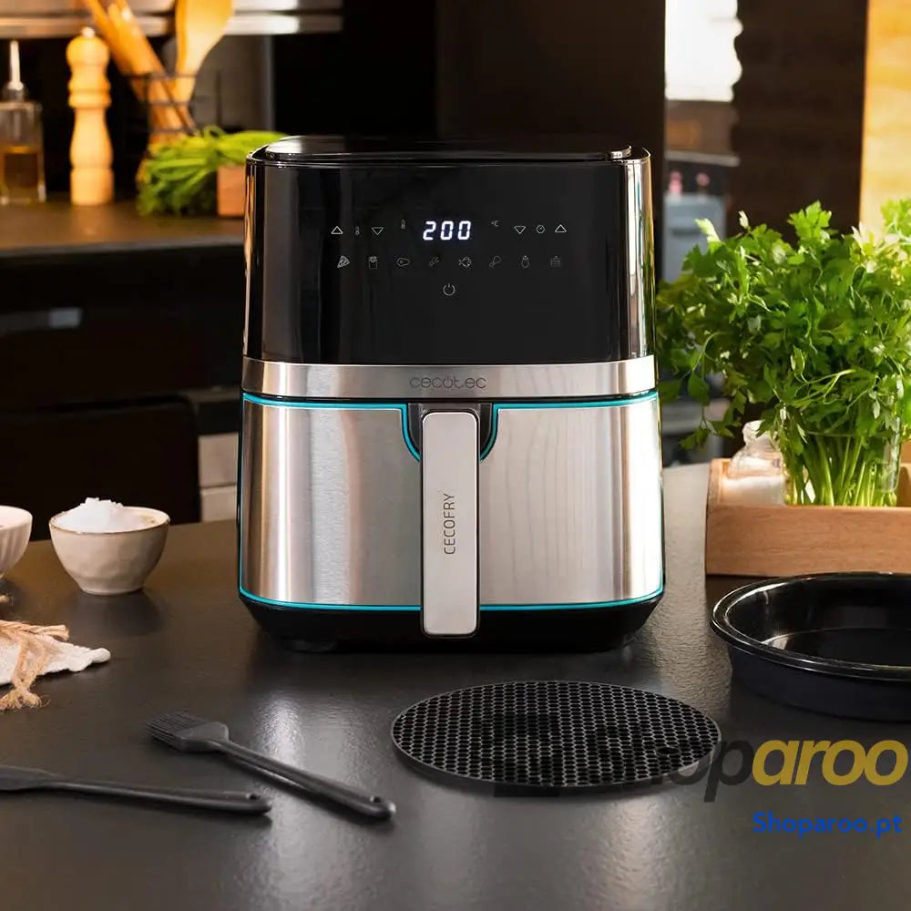 Cecotec Frigideira de ar sem óleo 5,5 l Air Fryer Cecofry Full Inox 5500 Pro com acessórios. 1700 W dietética e digital