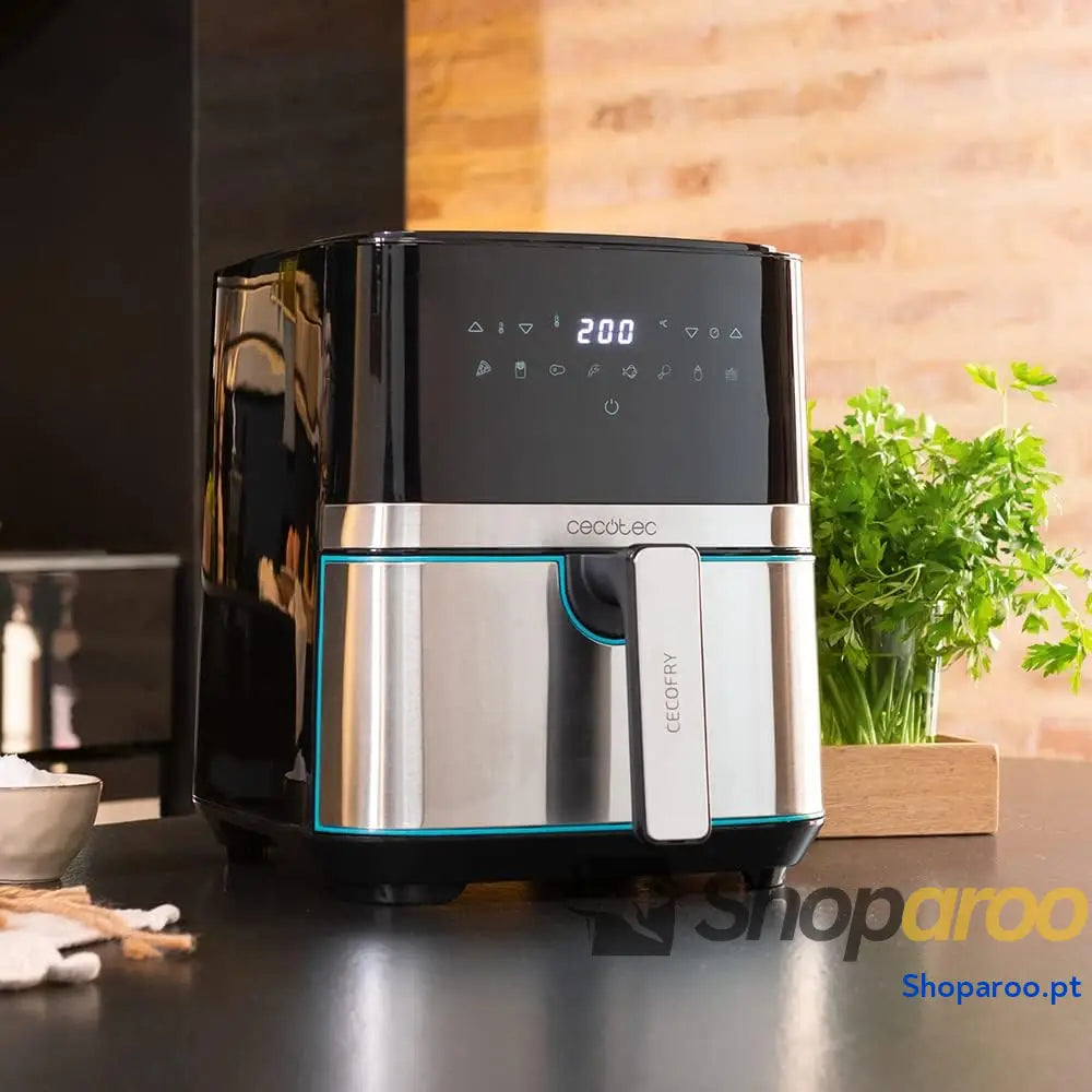 Cecotec Frigideira de ar sem óleo 5,5 l Air Fryer Cecofry Full Inox 5500 Pro com acessórios. 1700 W dietética e digital