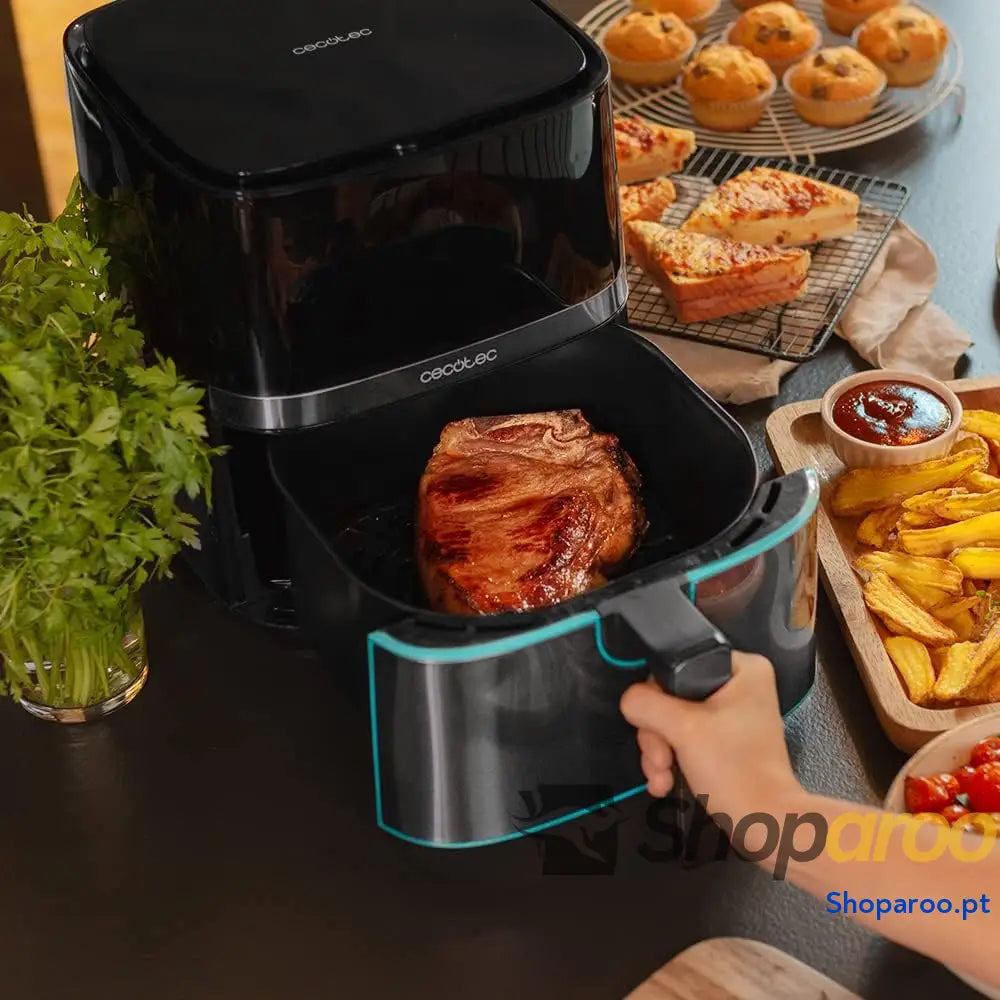 Cecotec Frigideira de ar sem óleo 5,5 l Air Fryer Cecofry Full Inox 5500 Pro com acessórios. 1700 W dietética e digital