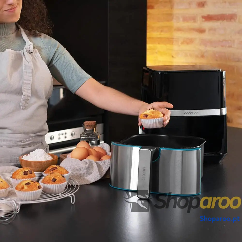 Cecotec Frigideira de ar sem óleo 5,5 l Air Fryer Cecofry Full Inox 5500 Pro com acessórios. 1700 W dietética e digital