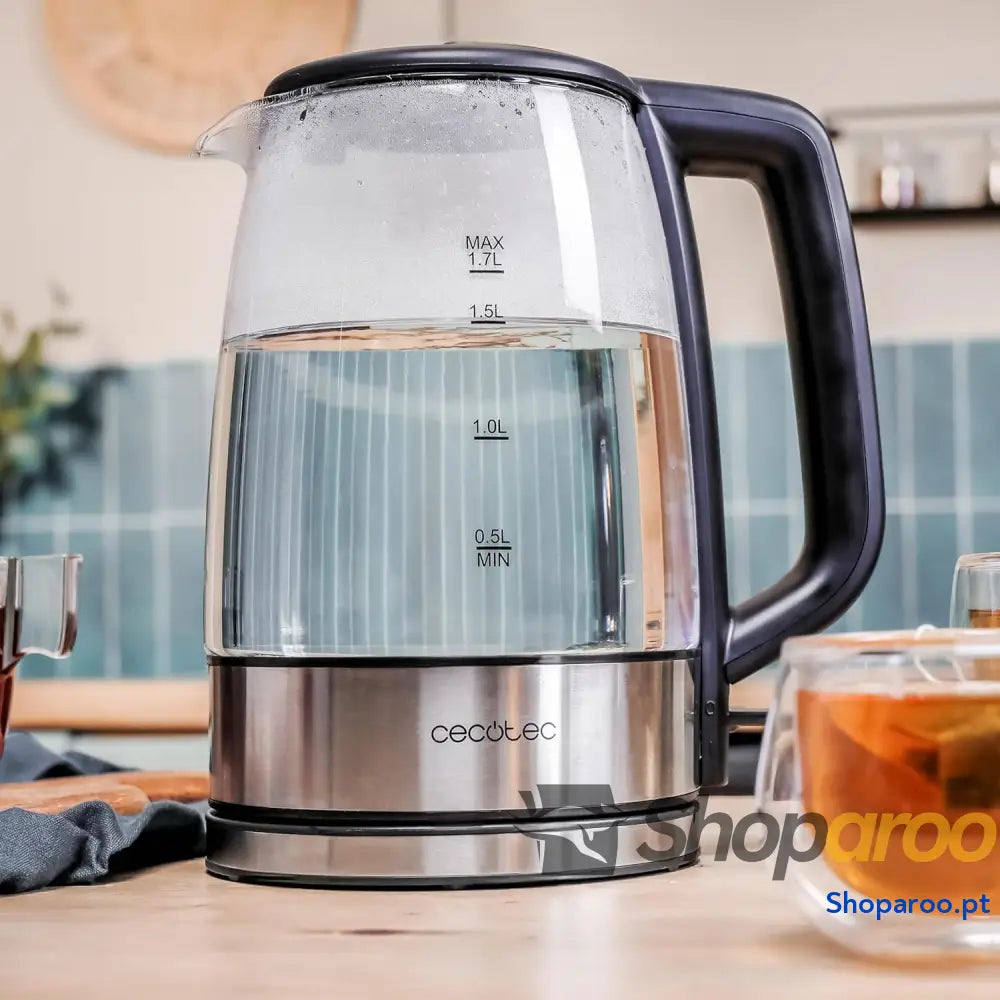 Chaleira eléctrica Cecotec ThermoSense 340 Clear 1,7 L. 2200W corpo em vidro borossilicato luz indicadora base rotativa