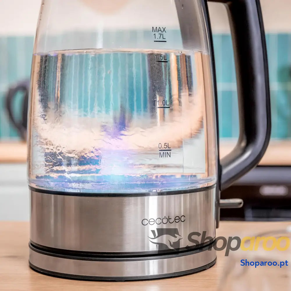 Chaleira eléctrica Cecotec ThermoSense 340 Clear 1,7 L. 2200W corpo em vidro borossilicato luz indicadora base rotativa