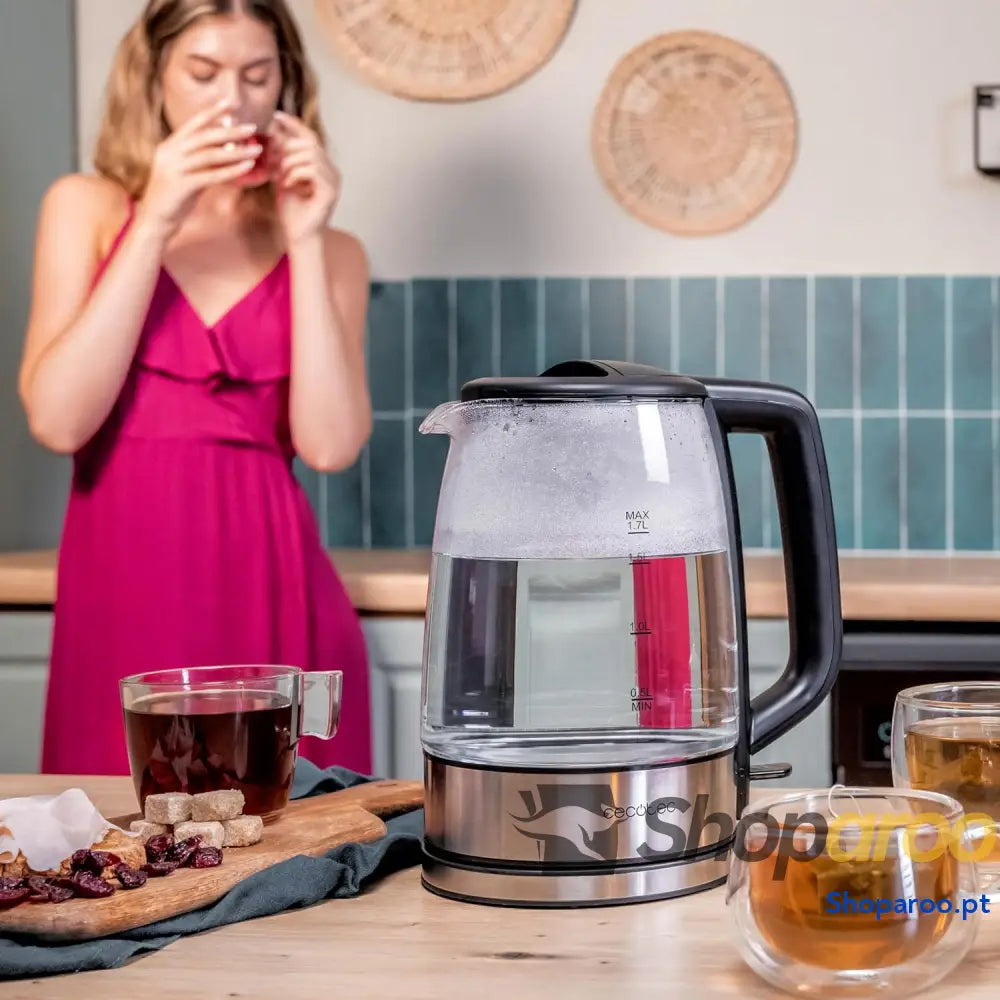 Chaleira eléctrica Cecotec ThermoSense 340 Clear 1,7 L. 2200W corpo em vidro borossilicato luz indicadora base rotativa