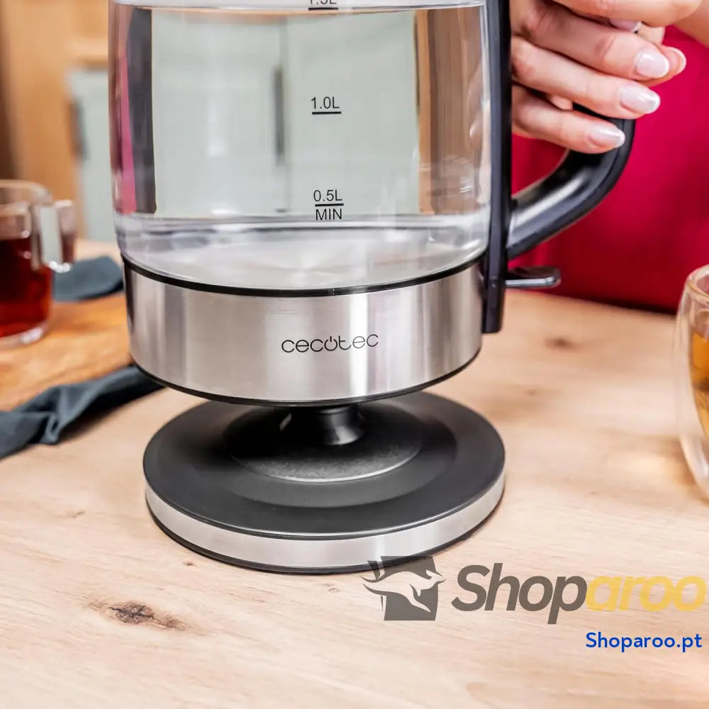 Chaleira eléctrica Cecotec ThermoSense 340 Clear 1,7 L. 2200W corpo em vidro borossilicato luz indicadora base rotativa