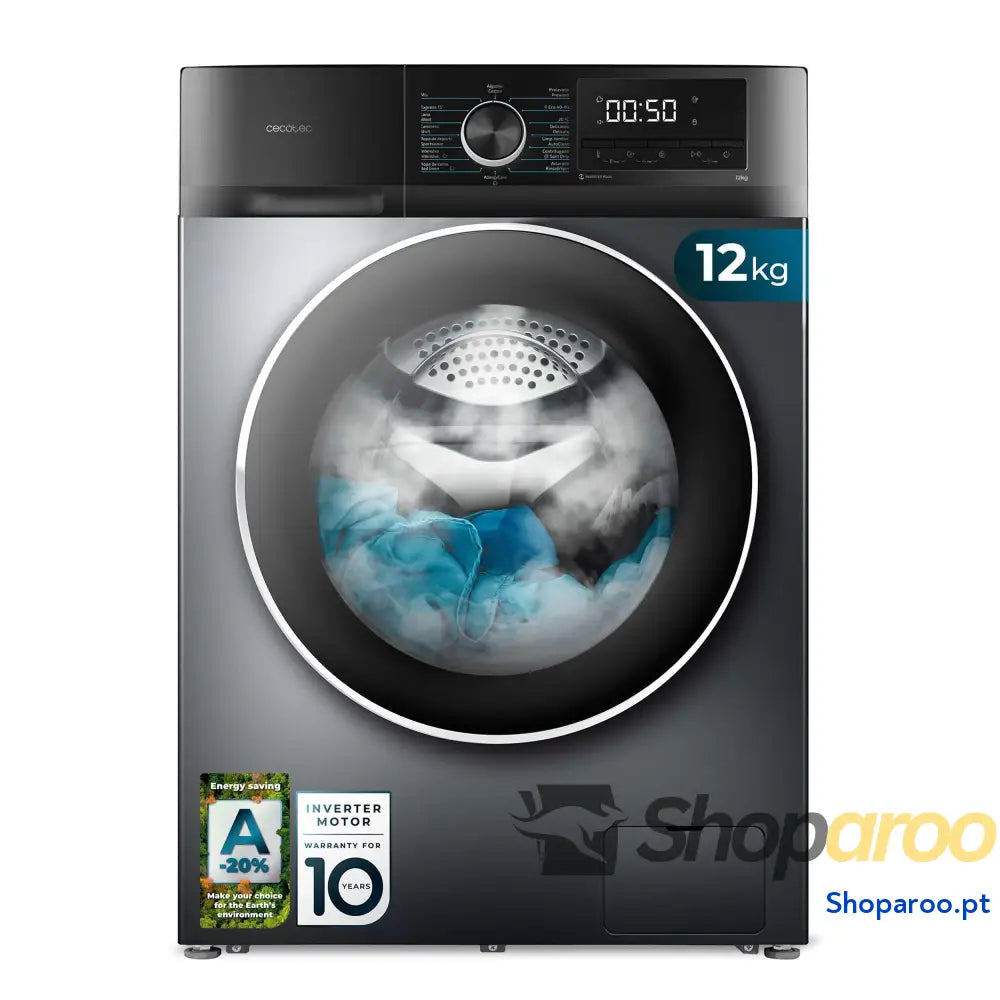 Cecotec Máquina de lavar 8 kg carga frontal Bolero Dresscode 8500 Inverter Steel A. 1900W 1400 rpm Motor Plus baixo