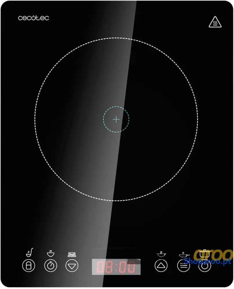 Cecotec Placa de indução portátil 1 fogo Full Magma Slim. 2000 W potência em 8 níveis design vidro alta resistência