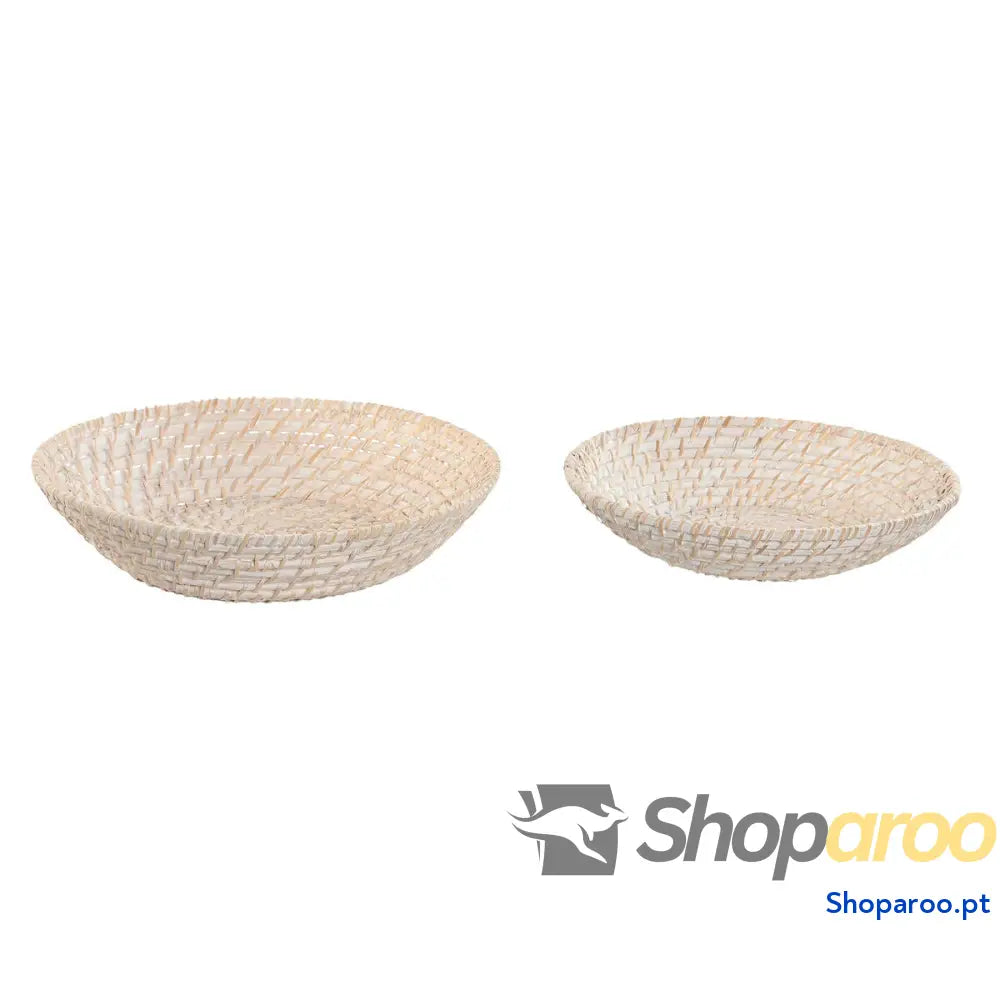 Centro de mesa Home ESPRIT Branco Natural Bambu Rotim 35 x 8 cm (2 Peças)