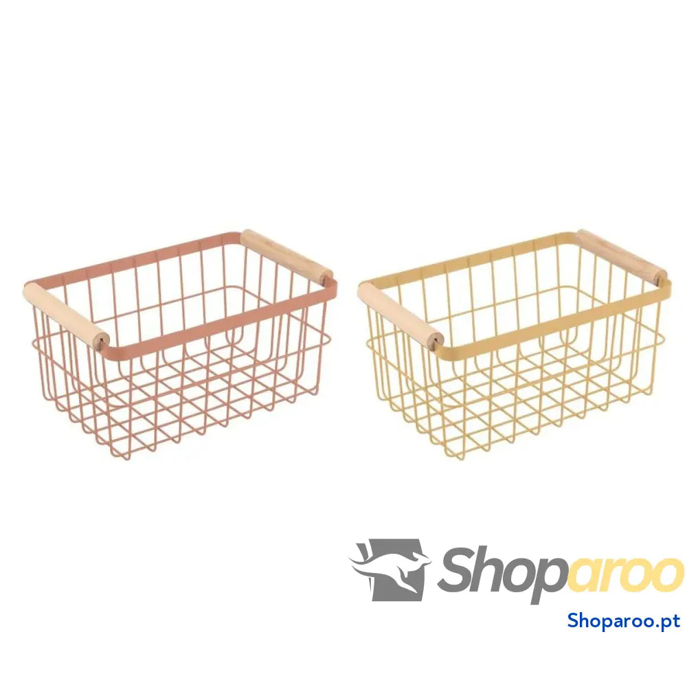 Cesta Multiusos DKD Home Decor Metal Terracota Amarelo Pinheiro (30,5 x 20 14,5 cm) (2 Unidades)