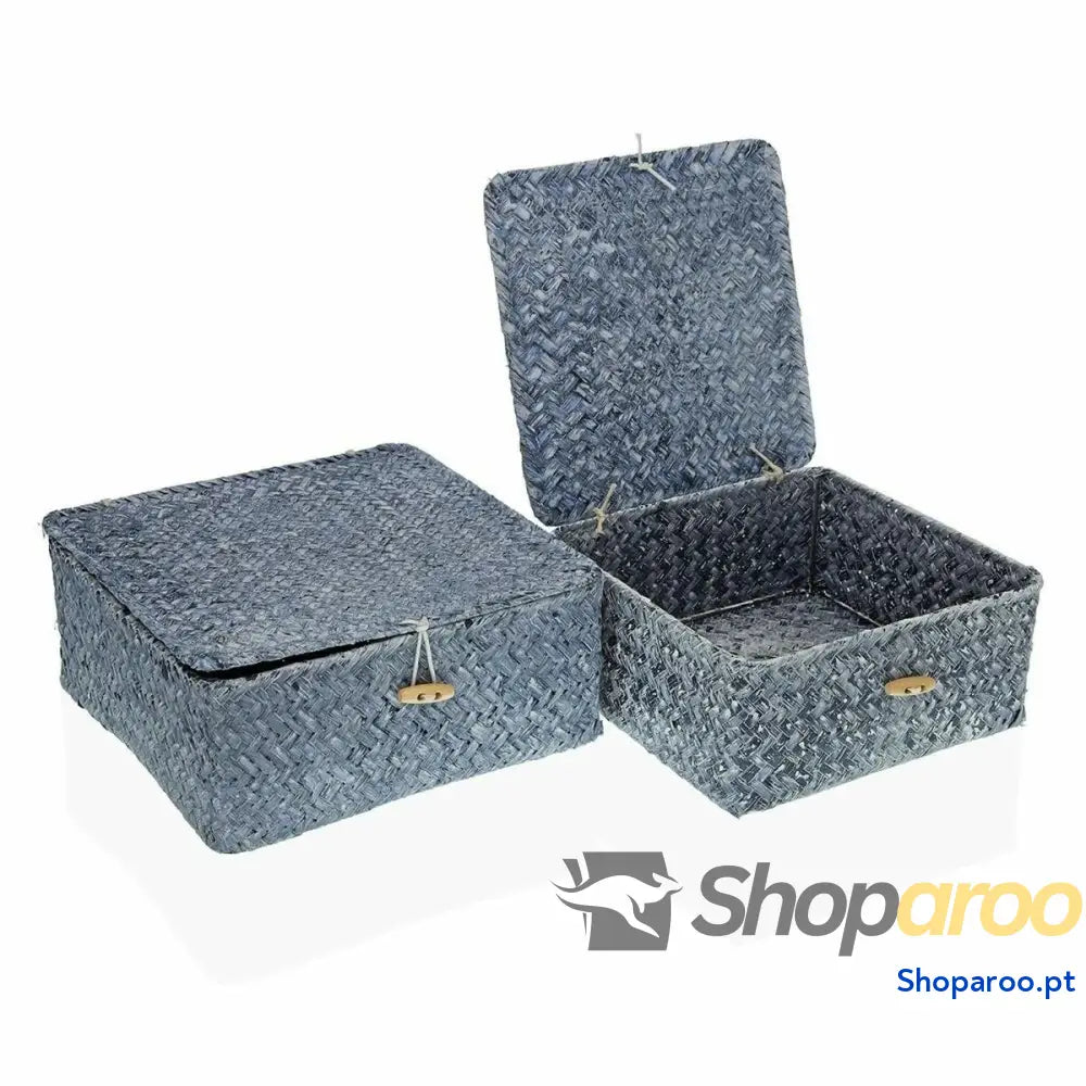 Cesta Multiusos Versa Azul Algas marinhas 23 x 10 x 23 cm 20 x 20 x 9 cm Com tampa (2 Unidades)