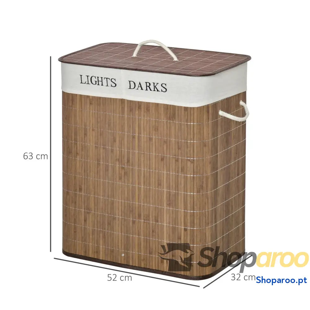 Cesto de Roupa Bambú 100L com Tampa e Dois Compartimentos