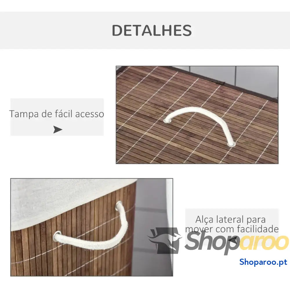 Cesto de Roupa Bambú 100L com Tampa e Dois Compartimentos