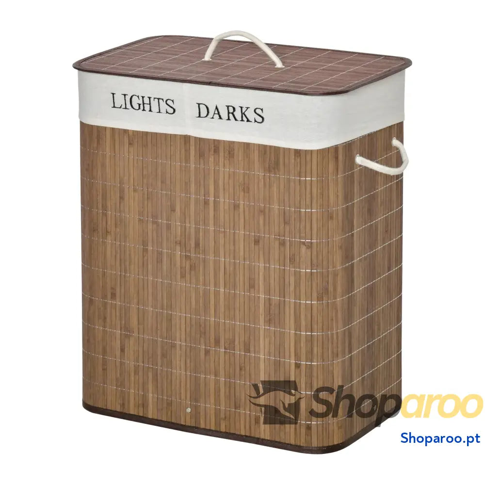 Cesto de Roupa Bambú 100L com Tampa e Dois Compartimentos