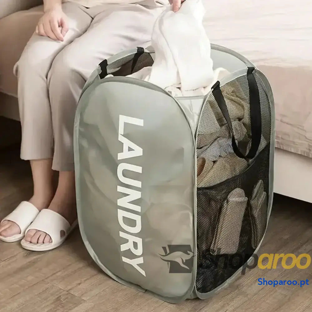 Cesto dobrável de roupa suja em malha grande capacidade