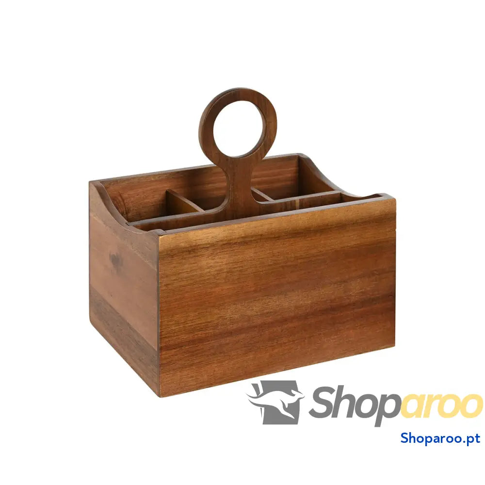Cesto para talheres Home ESPRIT Natural Acácia 21 x 14,5 x 22 cm