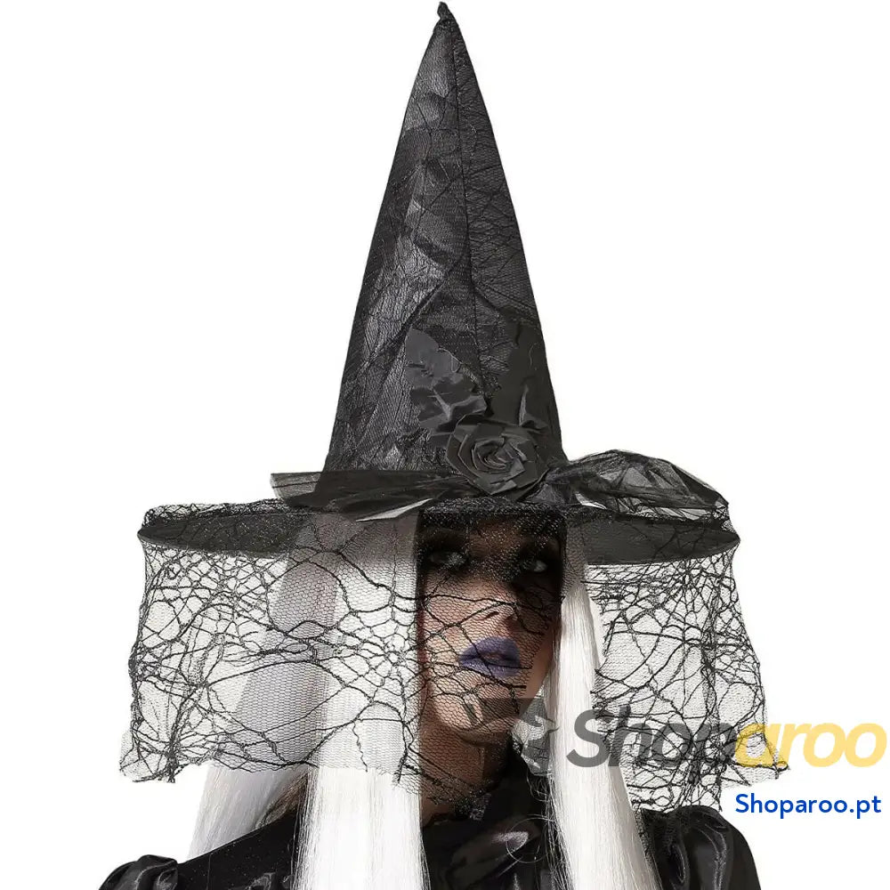 Chapéu Teia de aranha Bruxa Preto
