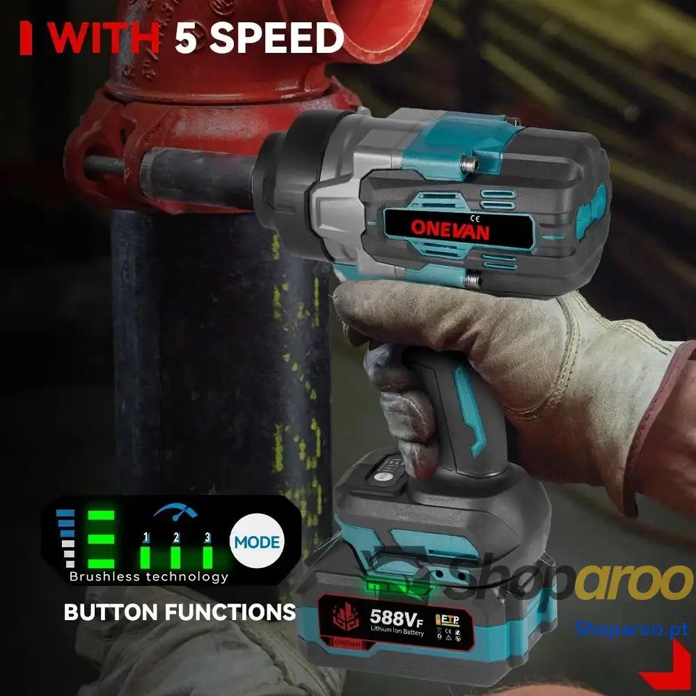 Chave de Impacto Elétrica ONEVAN 18V com Bateria 22900mAh