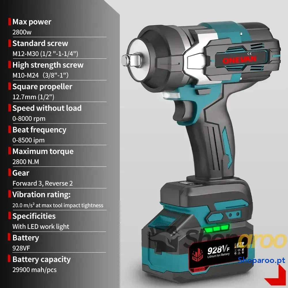 Chave de Impacto Elétrica ONEVAN 18V com Bateria 22900mAh