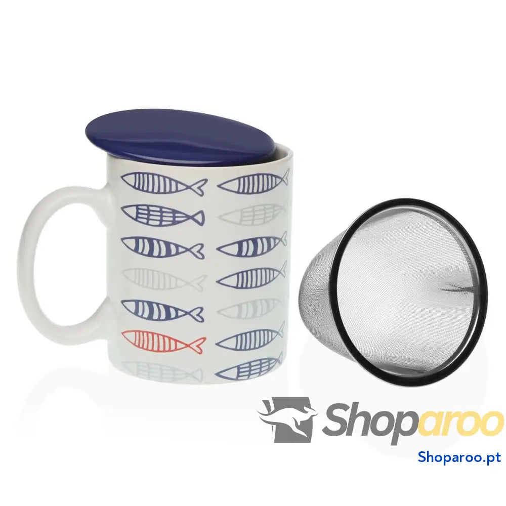 Chávena com Filtro para Infusões Versa Peixes Porcelana Grés