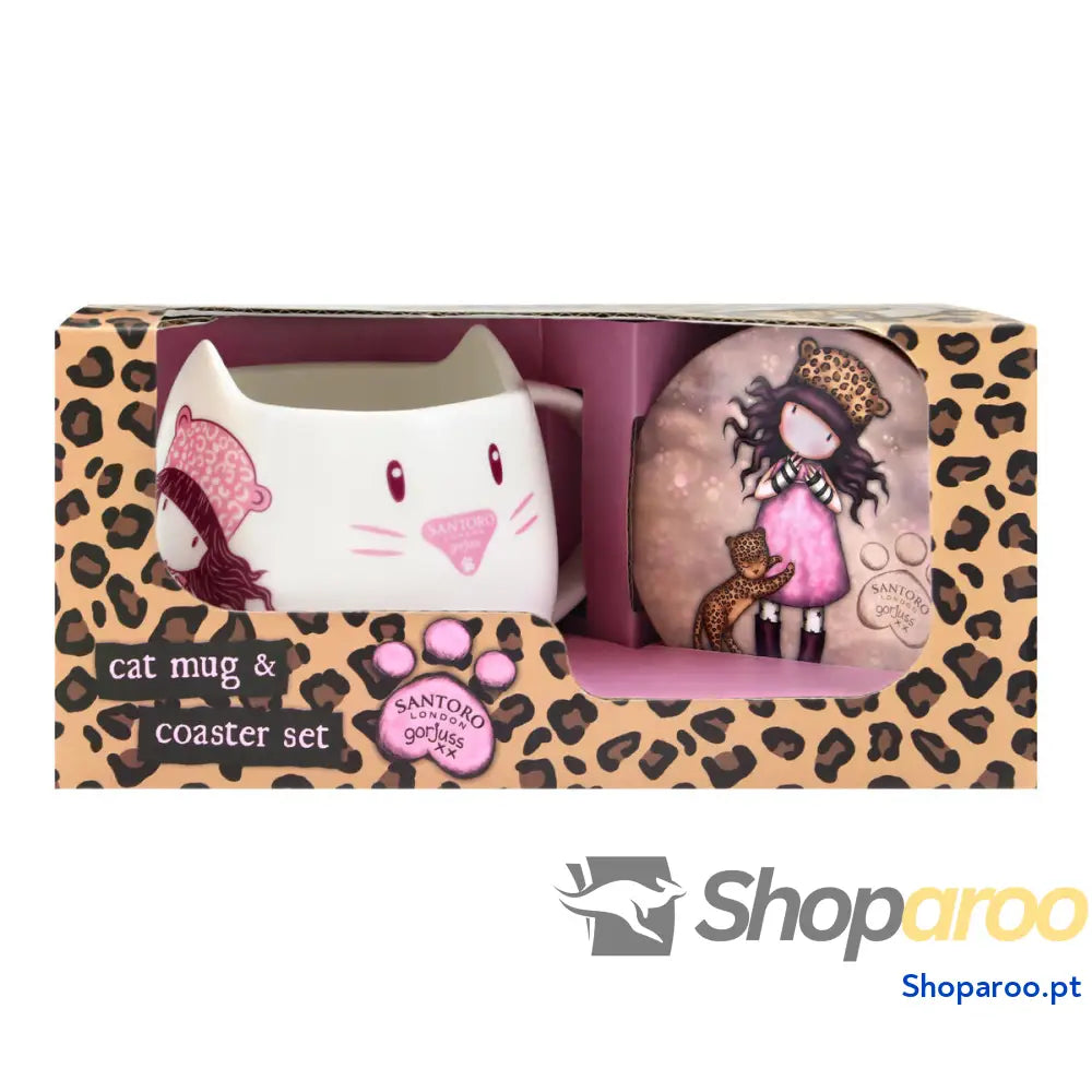 Chávena com Prato Gorjuss Purrrrrfect love Cerâmica Base para Copos Kop