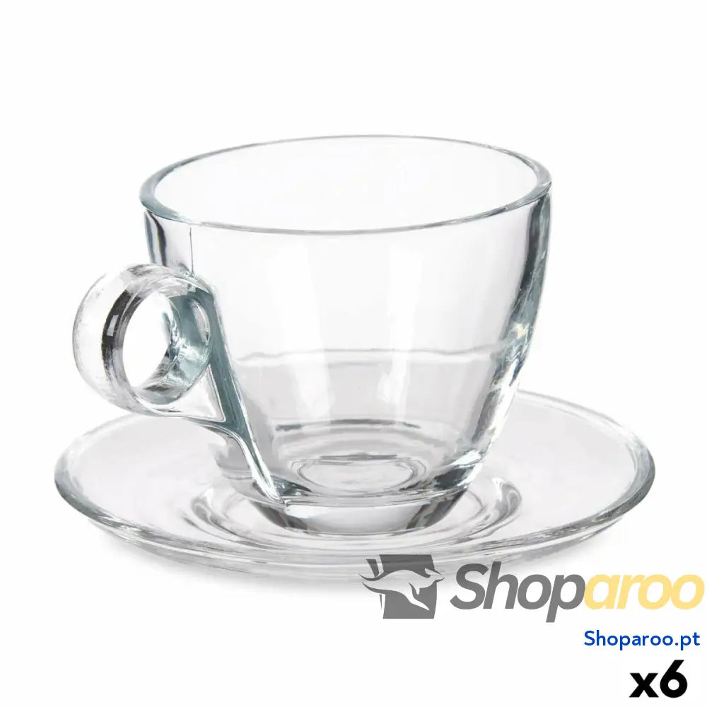 Chávena com Prato Transparente Vidro 170 ml (6 Unidades)