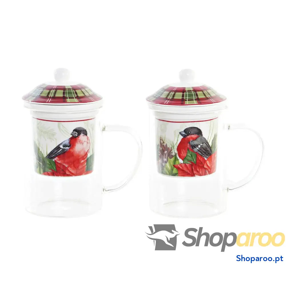 Chávena para Infusão DKD Home Decor Vogel Cristal Porcelana Vermelho (300 ml) (2 Unidades)