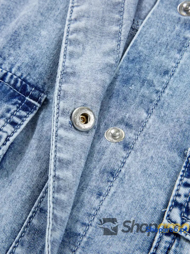 Chest Pocket Raw Hem Denim Loose Shirt Dress