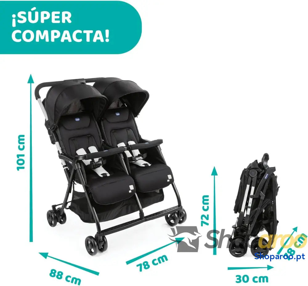 Chicco OHlalà Twin Cadeira de passeio gémeas meses a 15 kg para botões punho e irmãos carrinho duplo reclinável