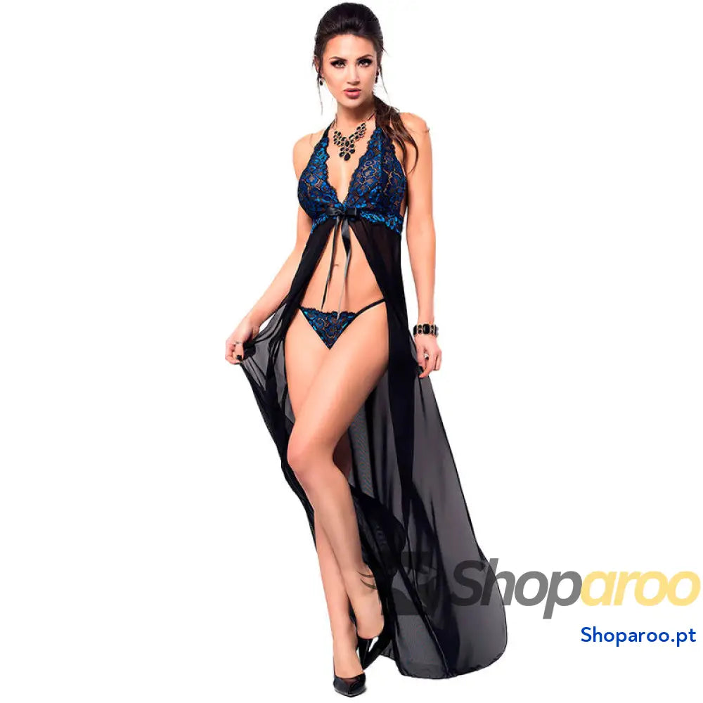 CHILIROSE CR 3856 BABYDOLL LONGO AZUL E PRETO S/M