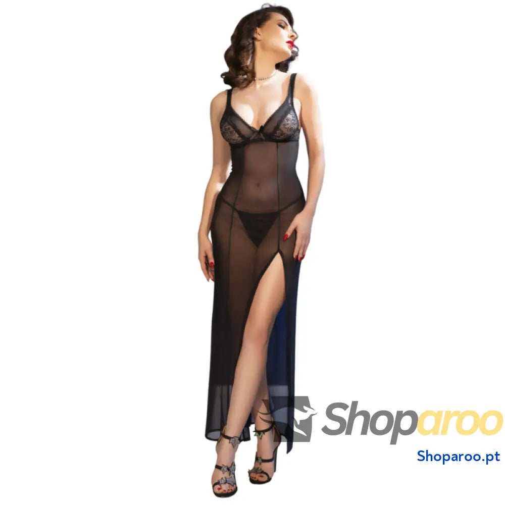 CHILIROSE - CR 4723 BABYDOLL LONGO E TANGA PRETO XL
