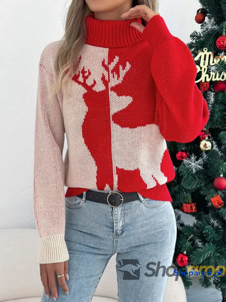 Christmas Reindeer Turtleneck Sweater