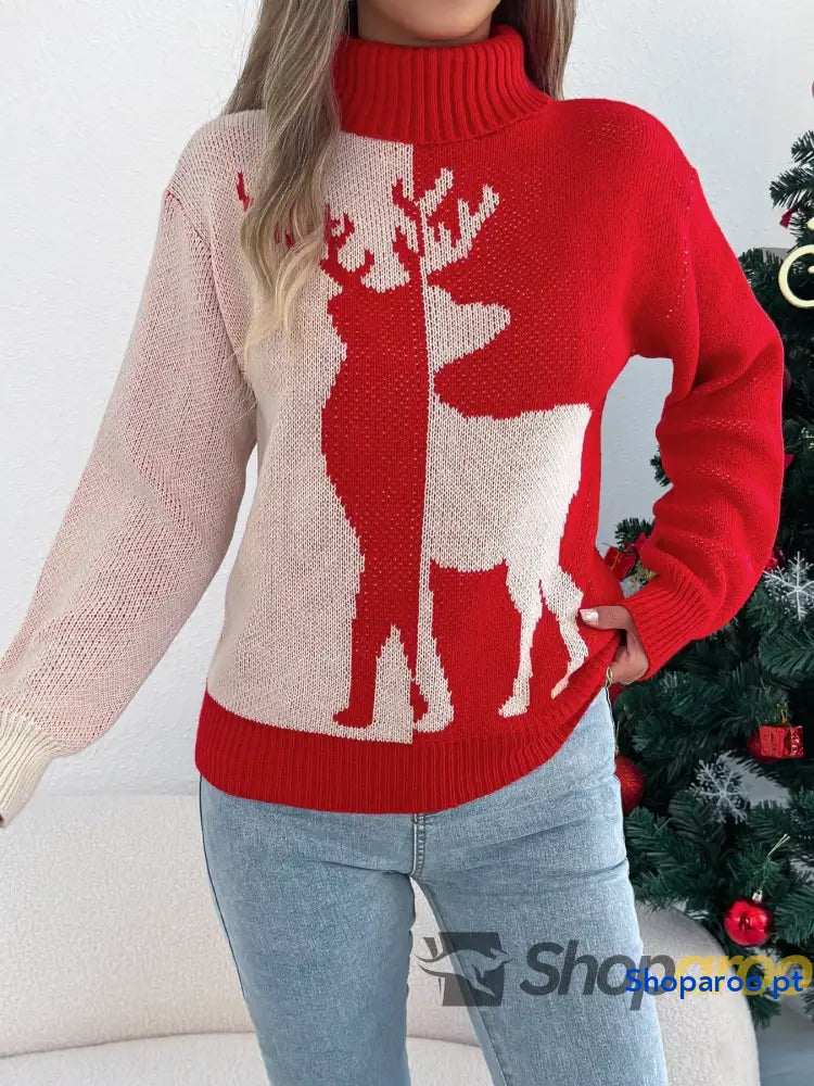 Christmas Reindeer Turtleneck Sweater