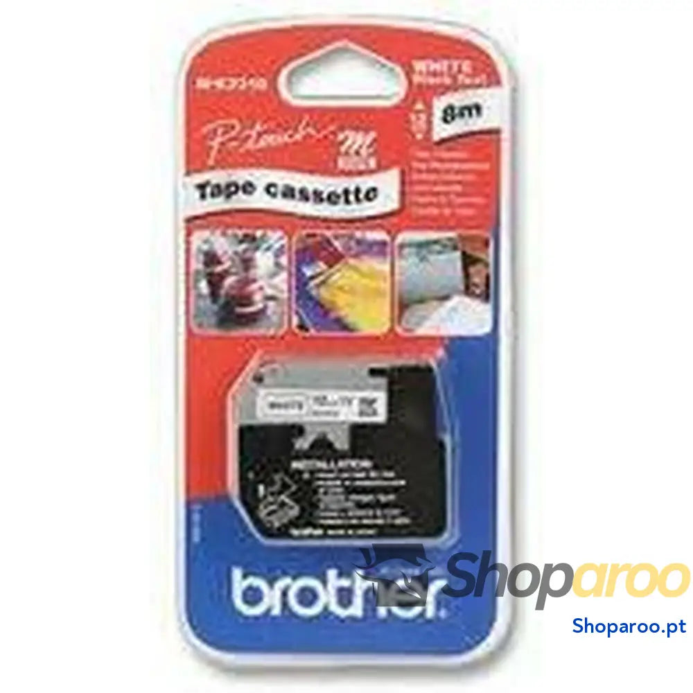 Cinta laminada para máquinas rotuladoras Brother M-K231B Preto Preto/Branco 12 mm