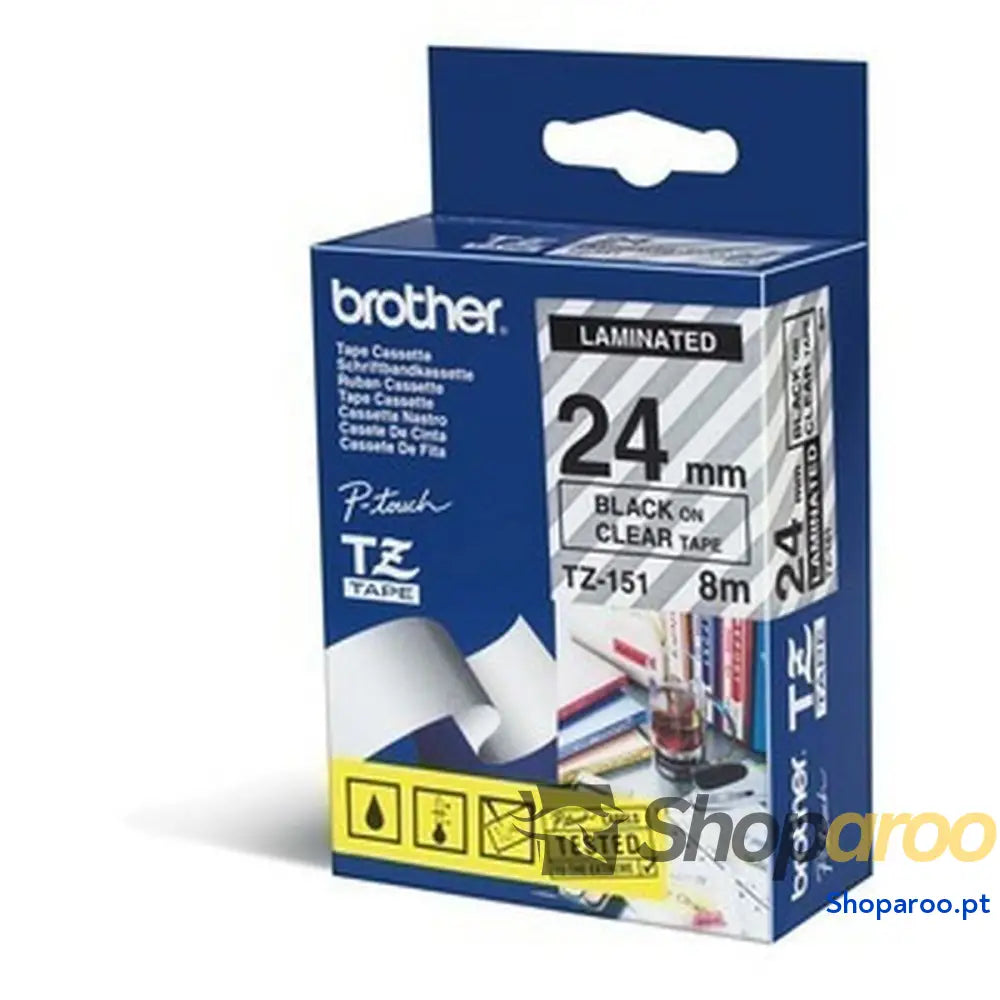 Cinta laminada para máquinas rotuladoras Brother TZE-151 Preto/Transparente 12 mm 24 mm x 8 m