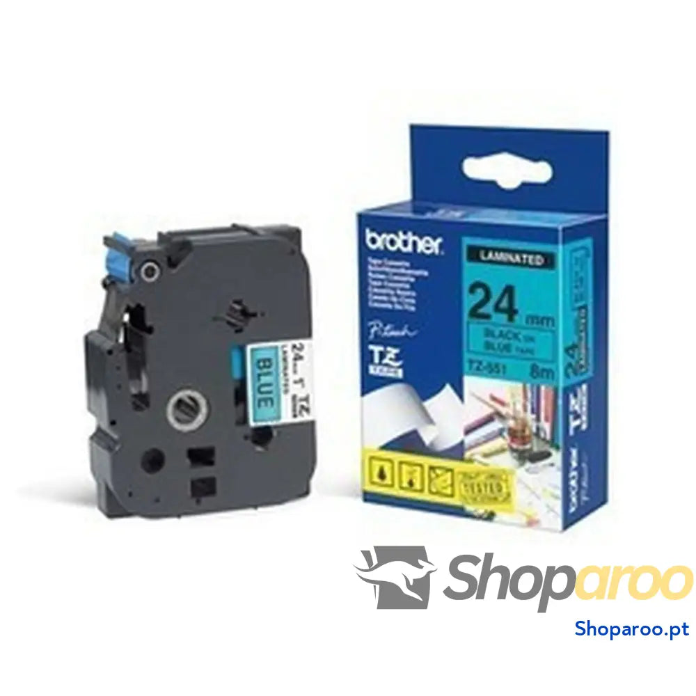 Cinta laminada para máquinas rotuladoras Brother TZE-551 Preto/Azul 24 mm x 8 m