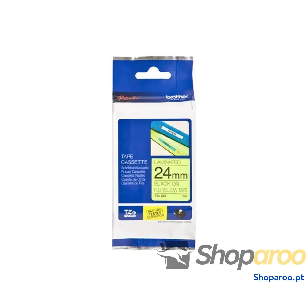 Cinta laminada para máquinas rotuladoras Brother TZe-C51 Cinzento Preto/Amarelo 24 mm