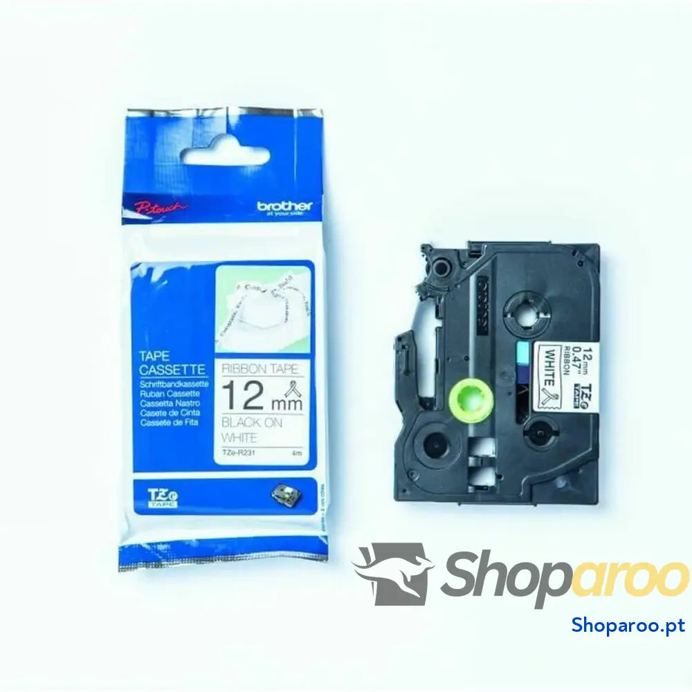 Cinta laminada para máquinas rotuladoras Brother TZE-R231 Preto Preto/Branco