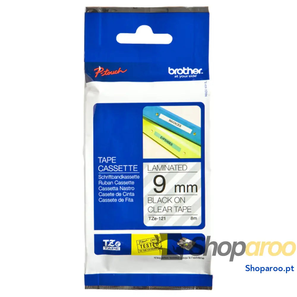 Cinta laminada para máquinas rotuladoras Brother TZE121 Preto 9 mm