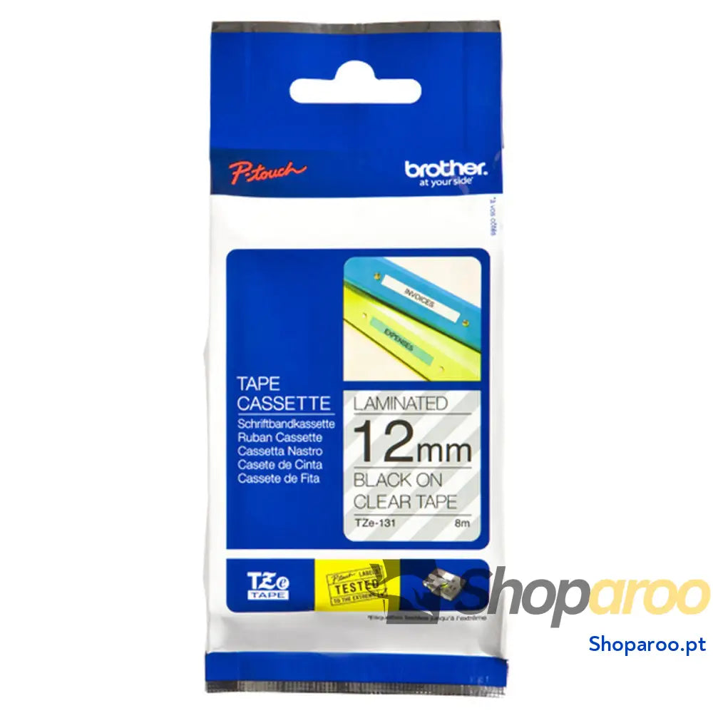 Cinta laminada para máquinas rotuladoras Brother TZE131 Preto Cinzento