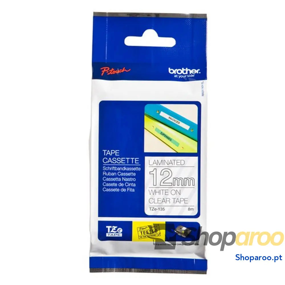 Cinta laminada para máquinas rotuladoras Brother TZE135 Branco Transparente 12 mm x 8 m