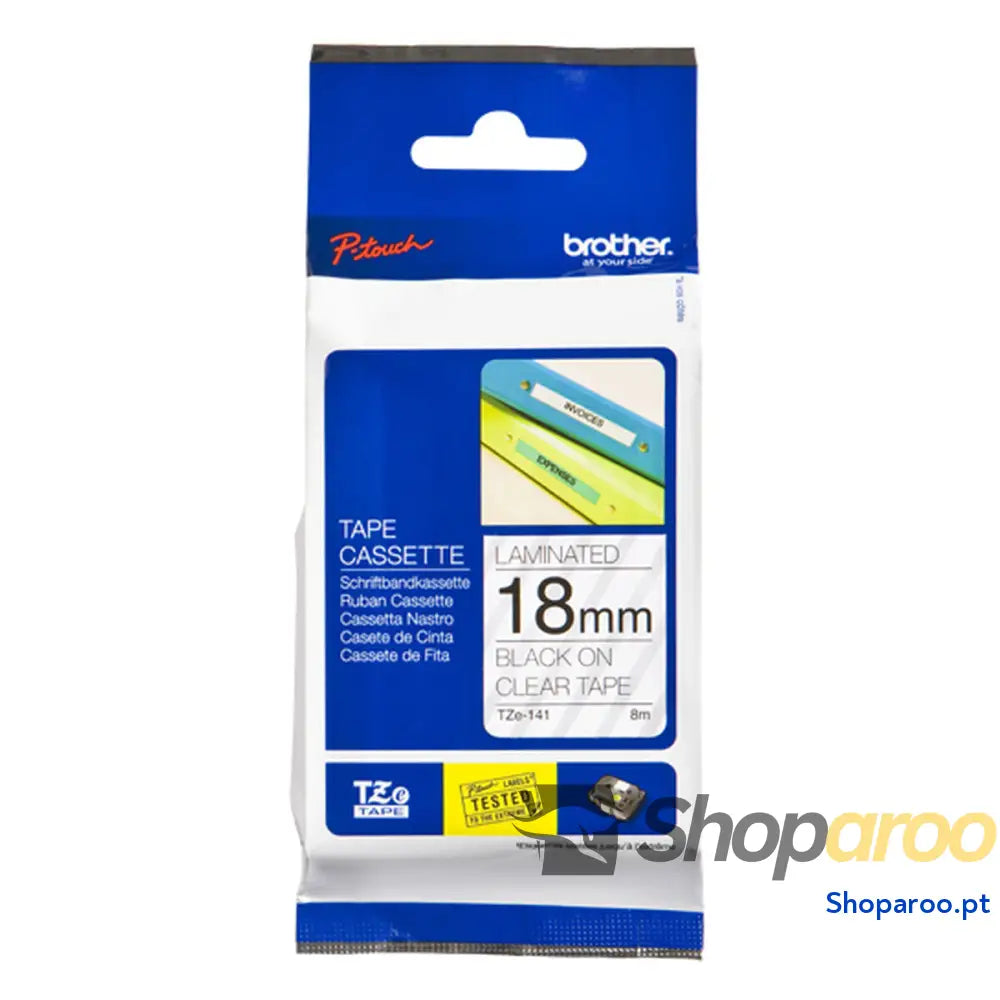 Cinta laminada para máquinas rotuladoras Brother TZE141 Preto/Branco 18mm