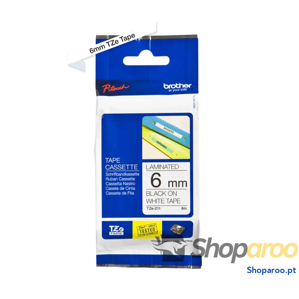Cinta laminada para máquinas rotuladoras Brother TZe211 Cinzento Preto/Branco