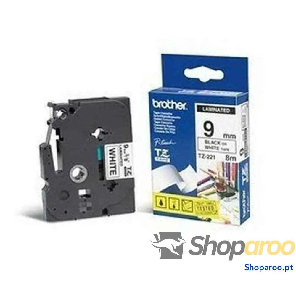 Cinta laminada para máquinas rotuladoras Brother TZE221 Preto/Branco
