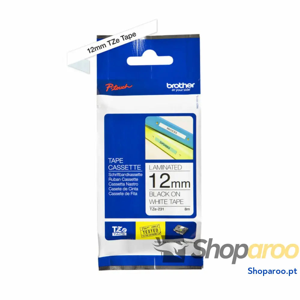 Cinta laminada para máquinas rotuladoras Brother TZe231 Preto/Branco