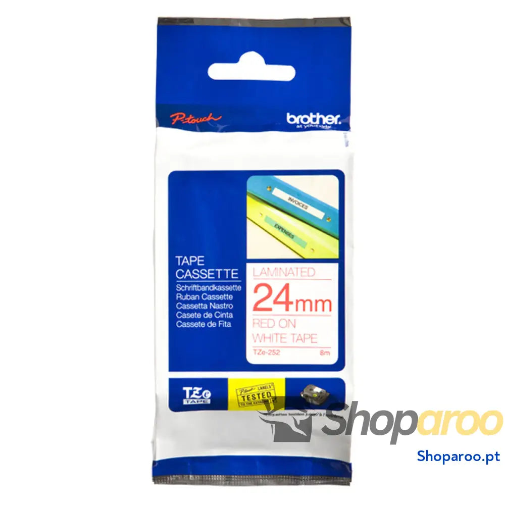 Cinta laminada para máquinas rotuladoras Brother TZE252 Rojo/Blanco 24 mm
