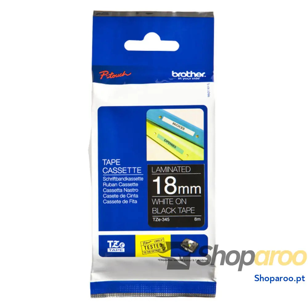 Cinta laminada para máquinas rotuladoras Brother TZE345 Branco/Preto 18mm