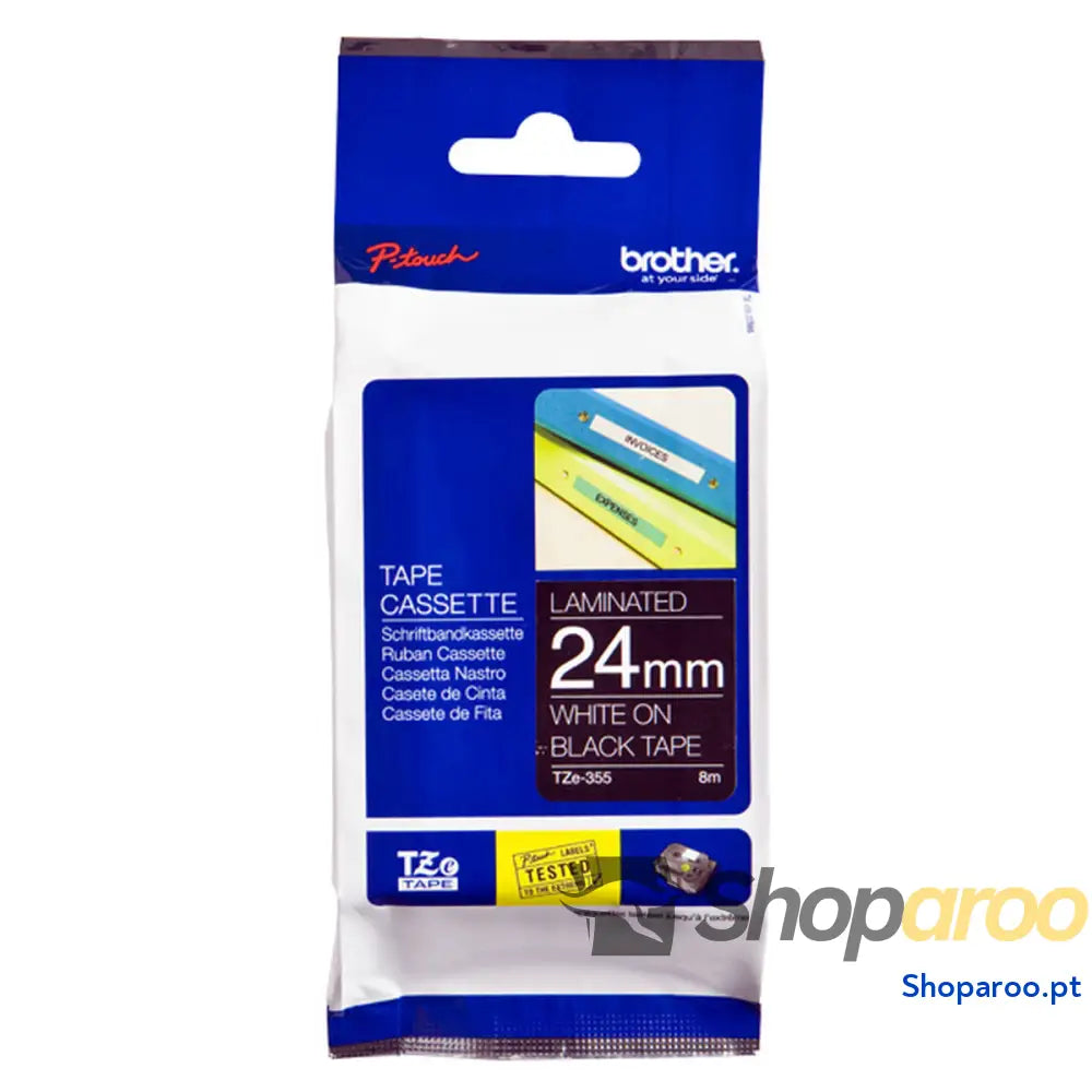 Cinta laminada para máquinas rotuladoras Brother TZE355 Branco/Preto 24 mm