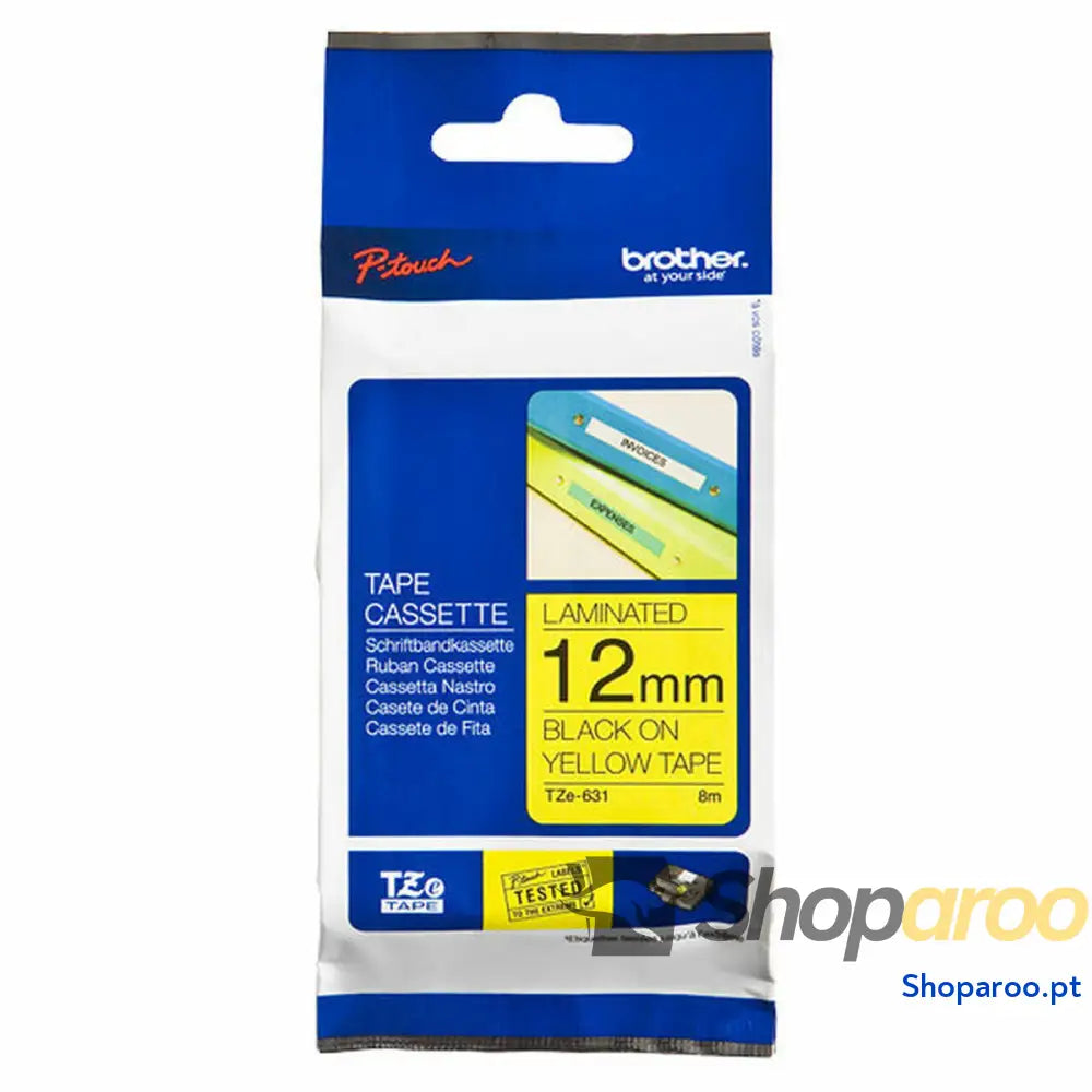 Cinta laminada para máquinas rotuladoras Brother TZE631 (12 mm) Azul Preto/Amarelo