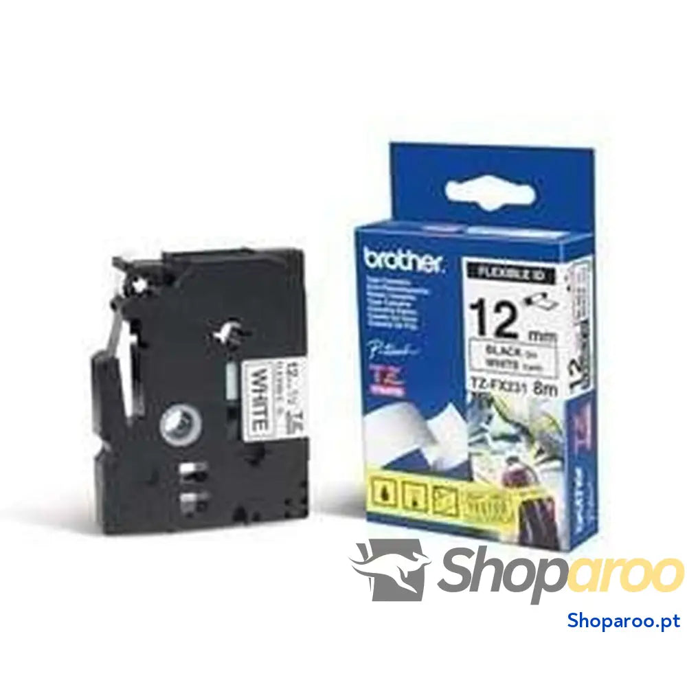 Cinta laminada para máquinas rotuladoras Brother TZEFX231 Preto/Branco 12 mm 12 mm x 8 m