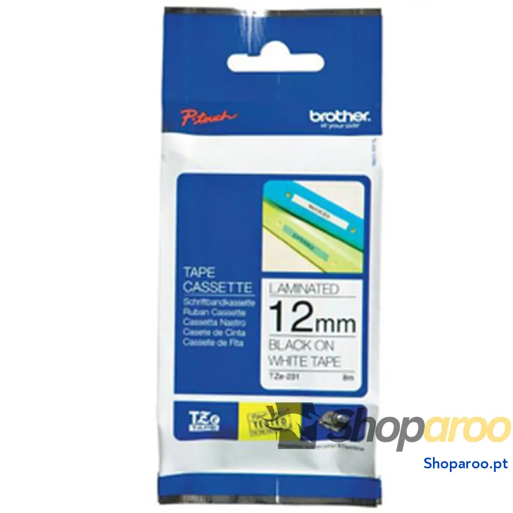 Cinta laminada para máquinas rotuladoras Brother TZEN231 Branco Preto