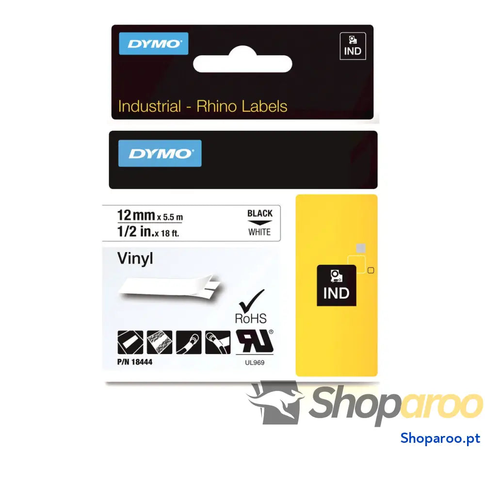 Cinta laminada para máquinas rotuladoras Dymo 18444 Branco Preto/Branco 12 mm